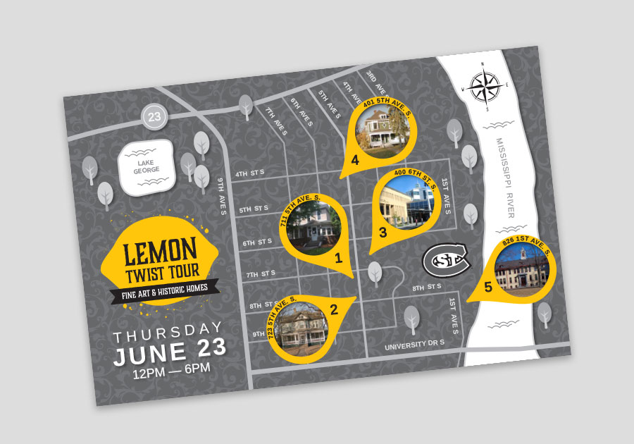 Lemon Twist Tour Map Postcard By Angela Schmidt Design